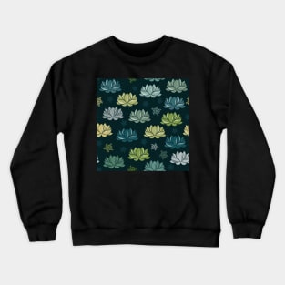 green water lilies on black background Crewneck Sweatshirt